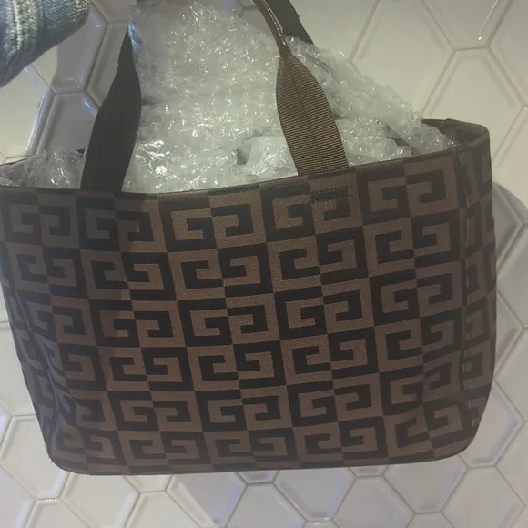 Givenchy Brown Geometric Fabric Tote Bag Authentic Designer Large - Picture 5 of 15